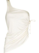 LUDOVIC DE DAINT SERNIN White Asymmetric Lace-Up Side Silk-Jersey Top - House Of Huntington