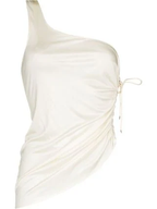 LUDOVIC DE DAINT SERNIN White Asymmetric Lace-Up Side Silk-Jersey Top - House Of Huntington