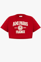 Ami Paris France Logo Front Red Crop Boxy T-Shirt Top