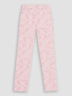 Ganni Pink Paisley-Print Organic Swigy Straight-Leg Jeans