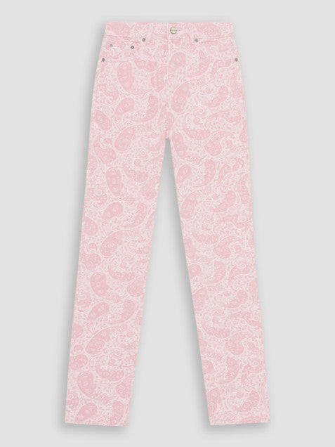 Ganni Pink Paisley-Print Organic Swigy Straight-Leg Jeans