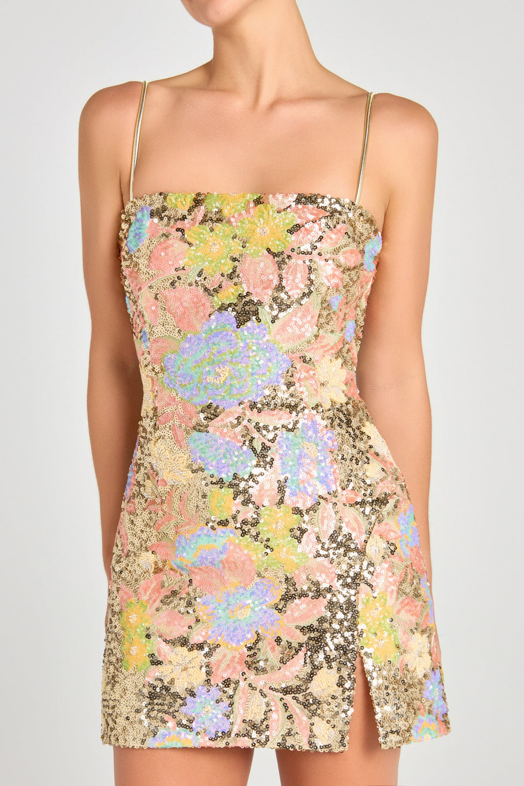 Nadine Merabi Leila Full Sequinned Embroidered Strapless Mini Dress
