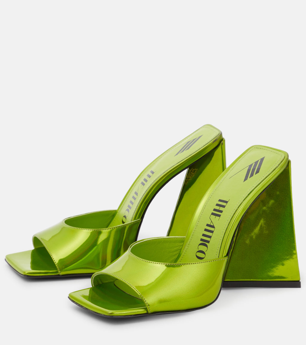 The Attico Devon Iridescent Lime Green High Heel Mules (EX-DISPLAY)