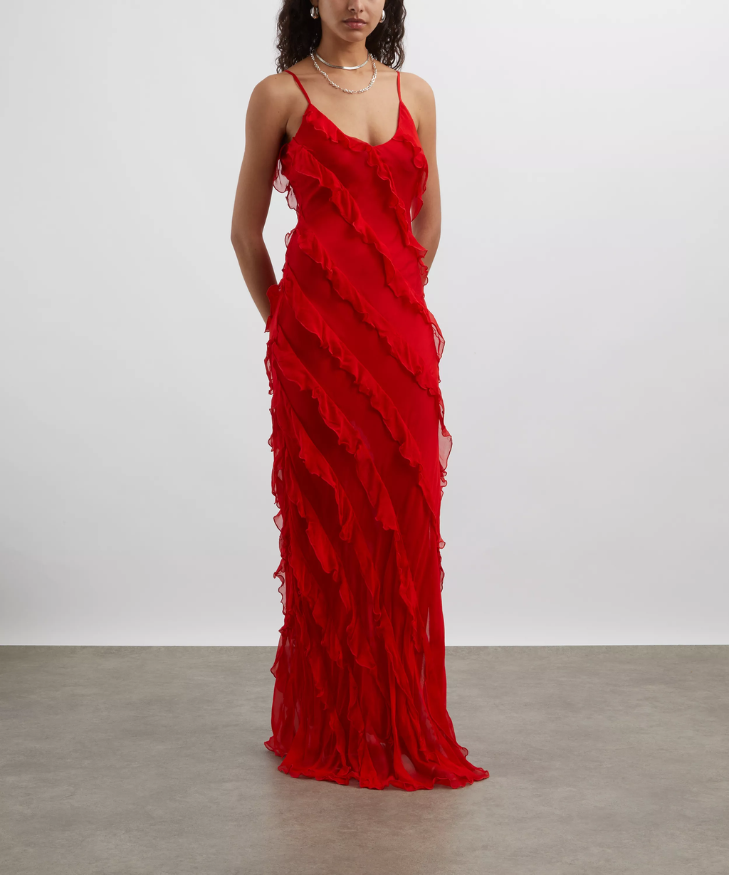 Rat and Boa Red Cecelia Silk Chiffon Maxi Dress