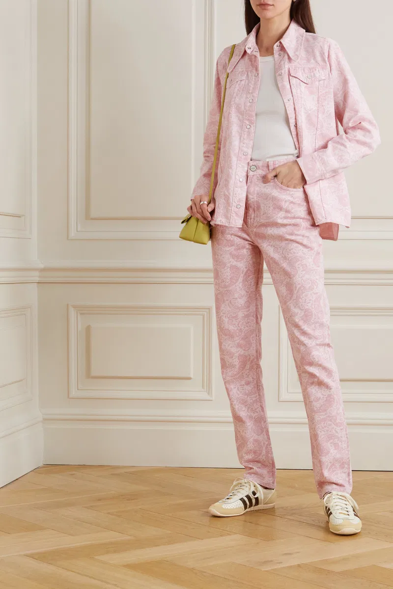Ganni Pink Paisley-Print Organic Swigy Straight-Leg Jeans