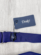 Drake's Navy Blue Belt With Embroidered Pennant Motif - House Of Huntington