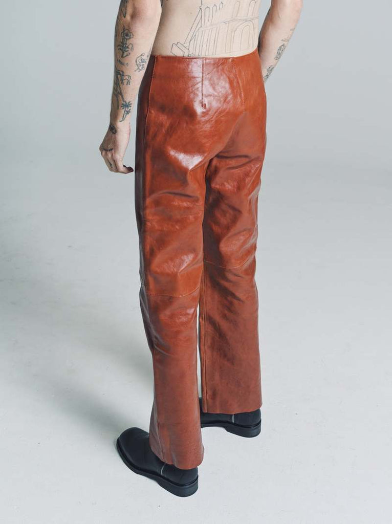 Our Legacy Mens Cognac Brown Leather Biker Pants Trousers - House Of Huntington