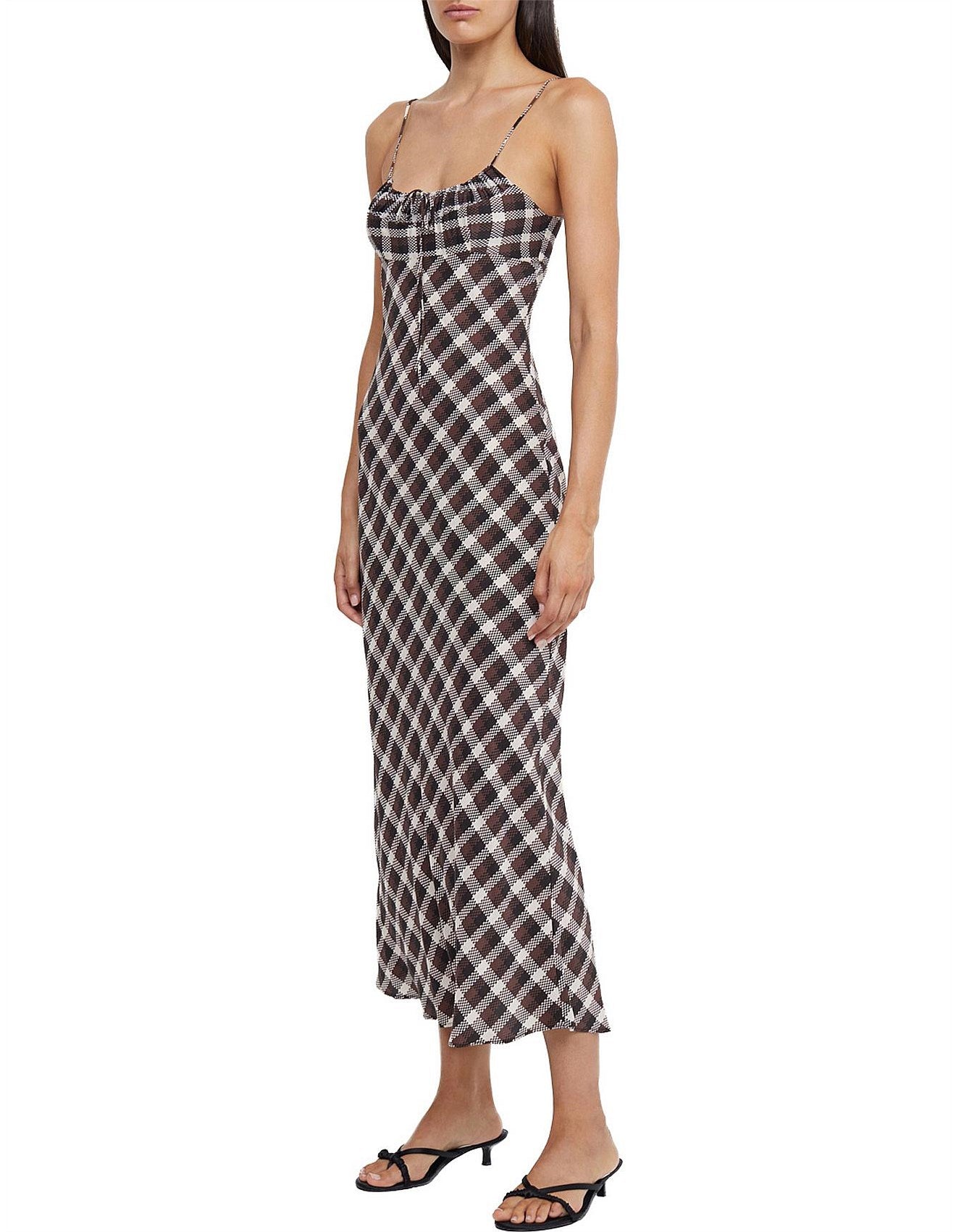 Bec + Bridge Chiara Tie Basket Weave Check Midi Dress