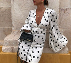 Rat and Boa Rodeo White Perla Polka Dot Plunge Neck Mini Dress