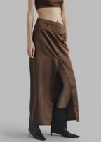 The Frankie Shop Kacey Brown Satin Split Front Midi Skirt