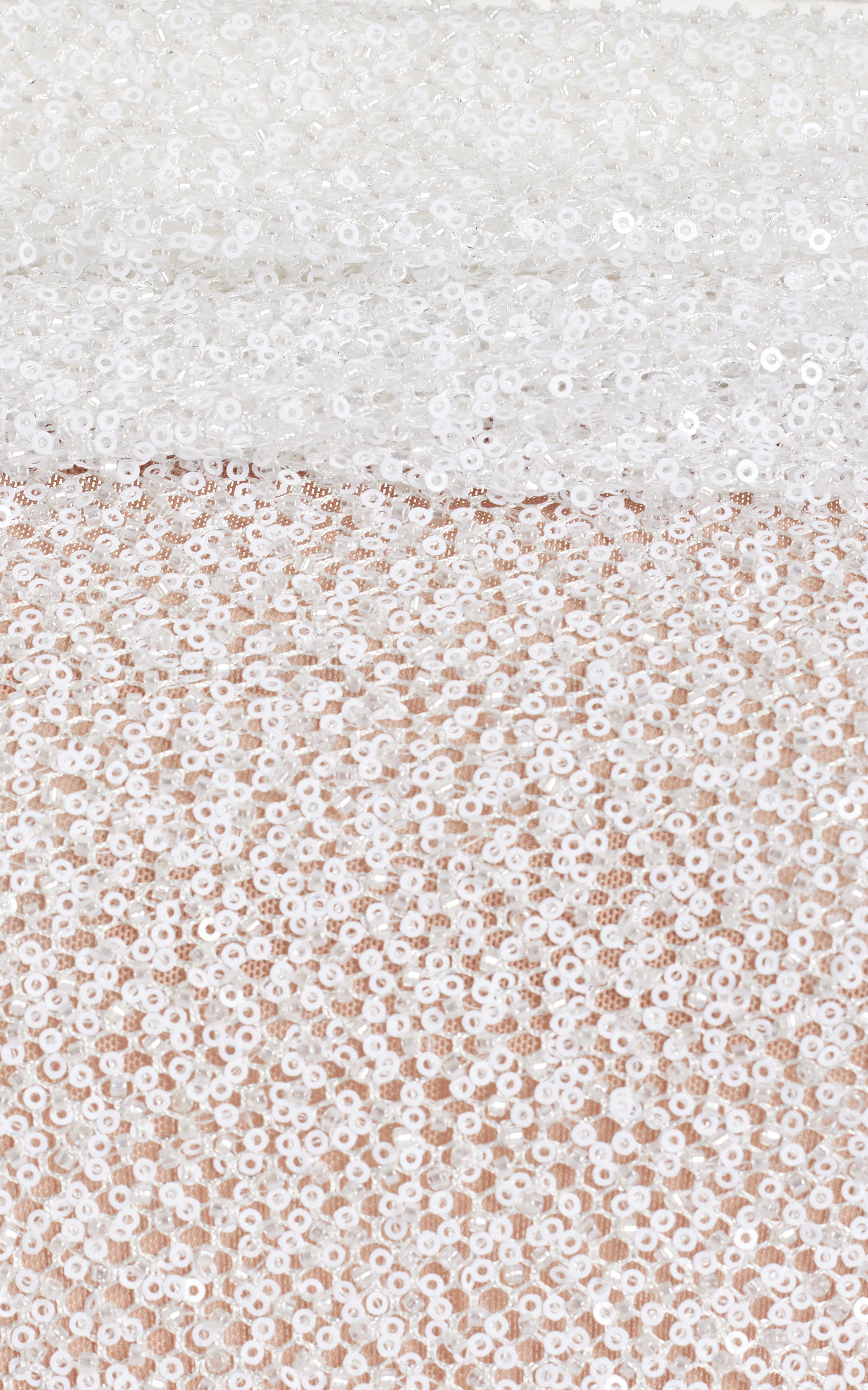 Self-Portrait White Fully Sequinned Beaded Off The Shoulder Sheer Detail Dress