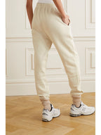 Les Tien Cream Velour Cotton Blend Track Bottoms Sweatpants