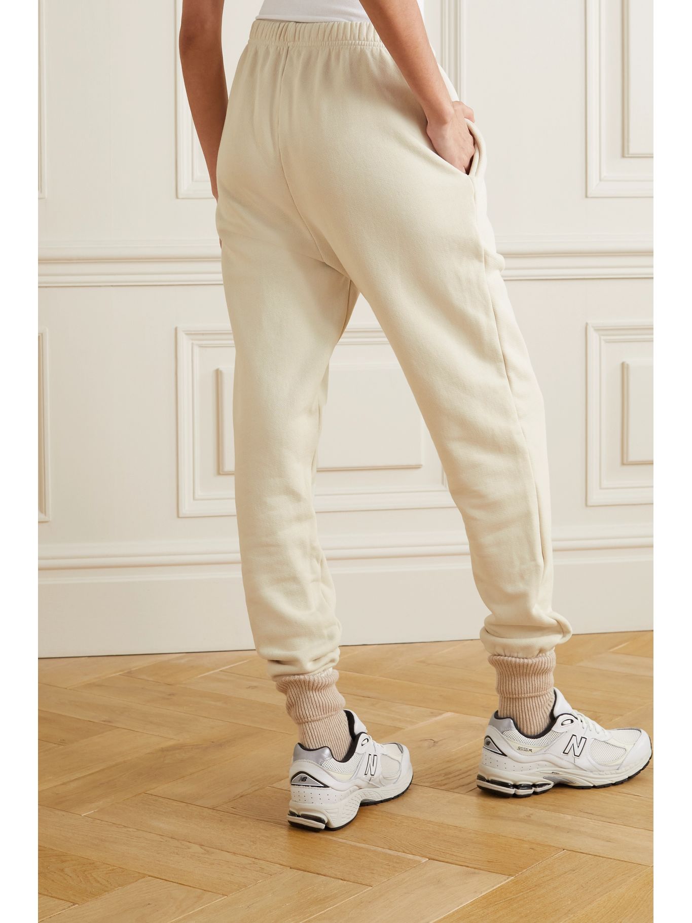 Les Tien Cream Velour Cotton Blend Track Bottoms Sweatpants
