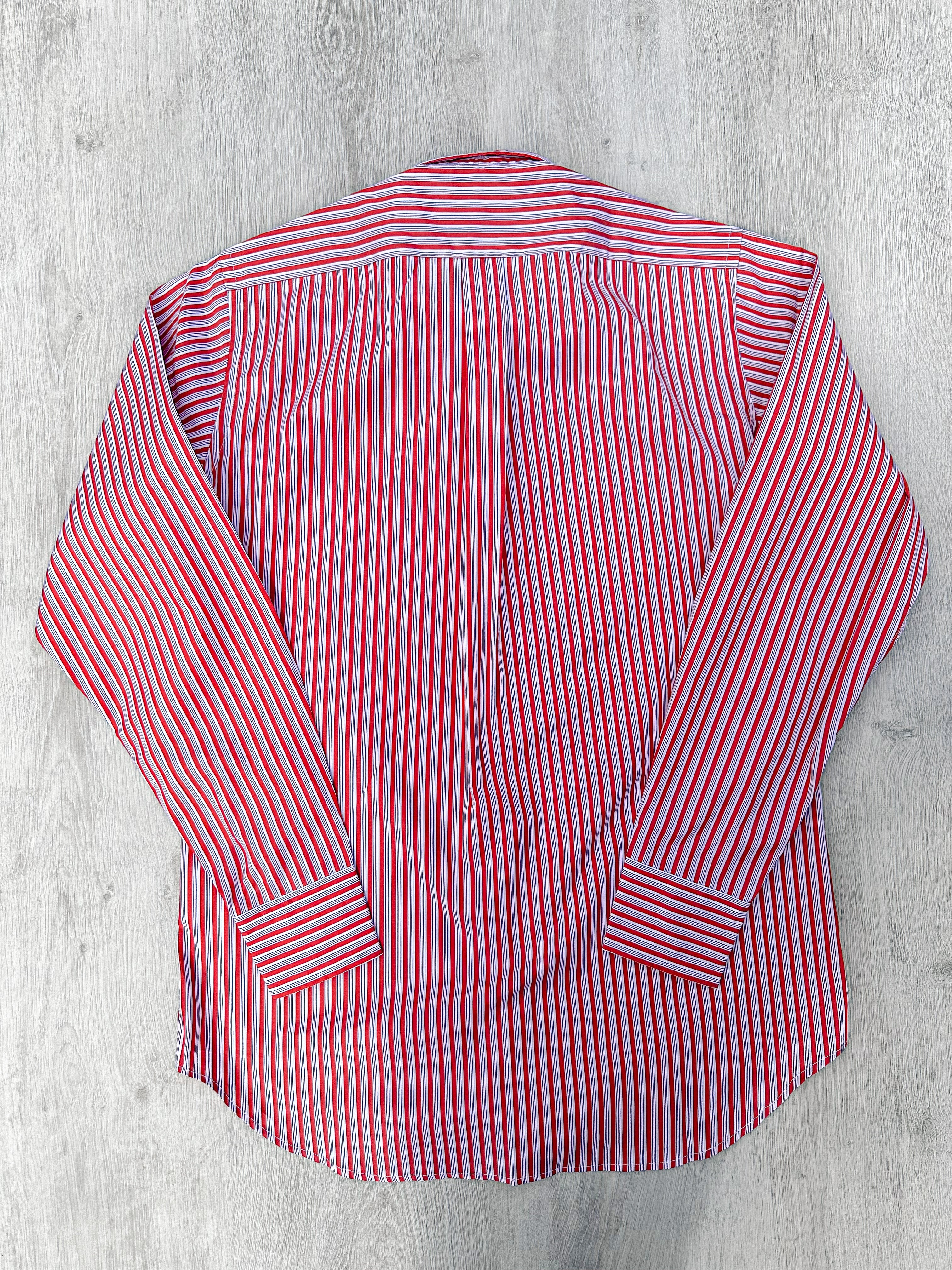 Drake's Red White Cotton Poplin Striped Shirt - House Of Huntington