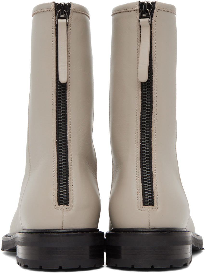 LEGRES Beige Leather Lace-Up Combat Boots