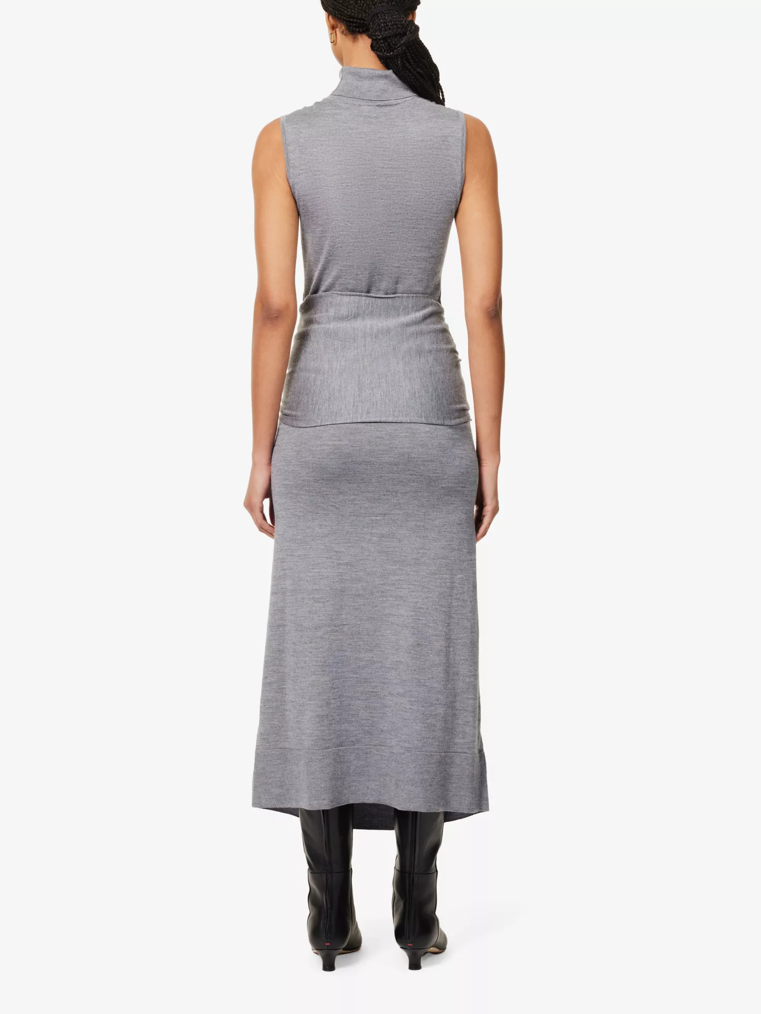 Toteme Turtle Neck Draped Grey Wool-Silk Knit Maxi Dress