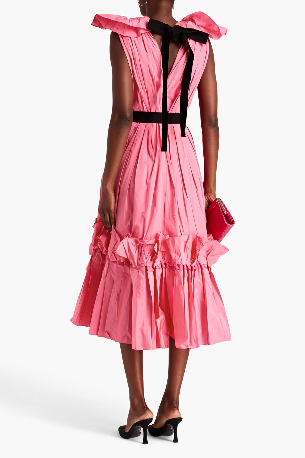 ROKSANDA Pink Eniola Taffeta Ruffled Satin Midi Dress - House Of Huntington