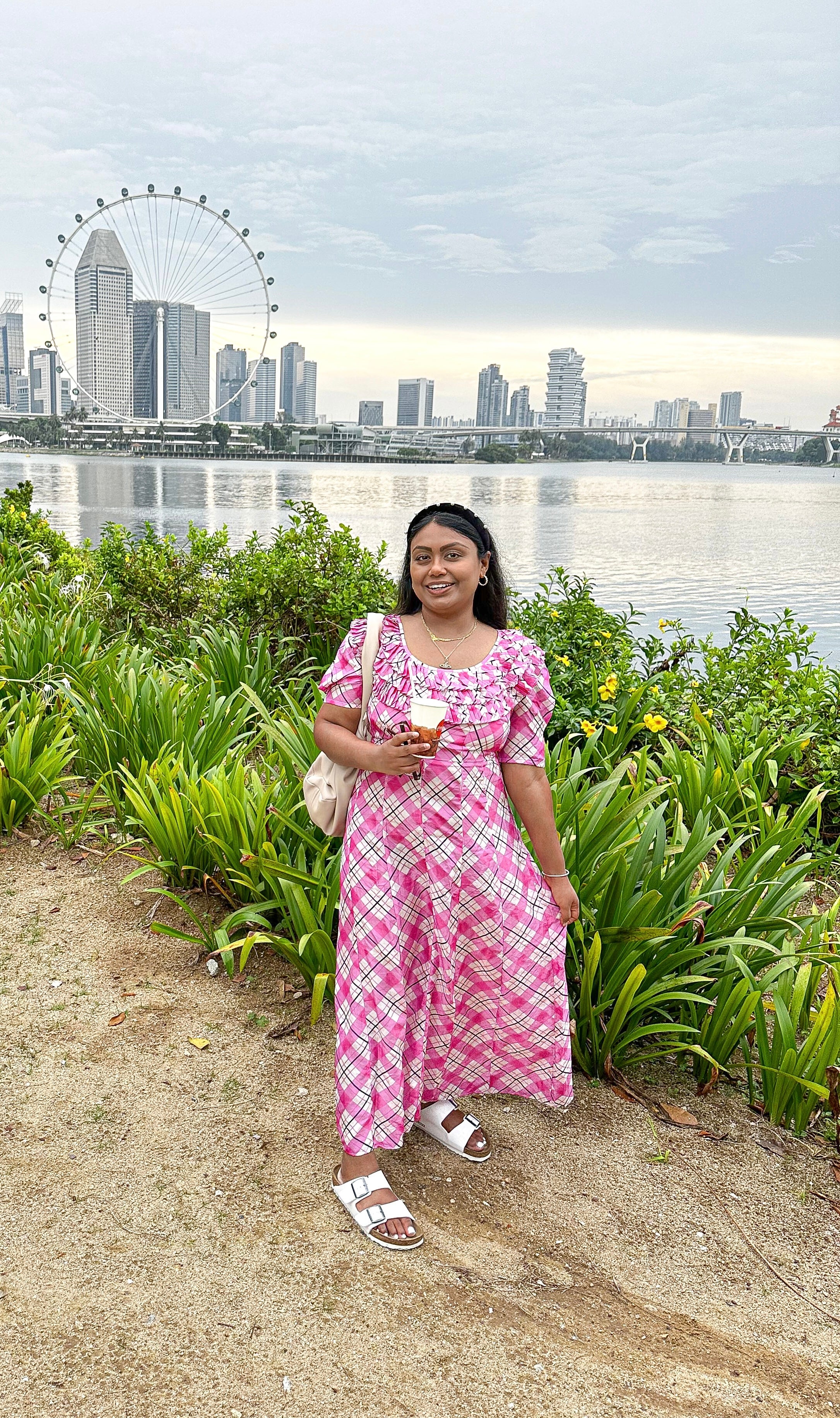 RIXO London Mariana Pink Check Print Ruffle Neck Silk Midi Dress - House Of Huntington