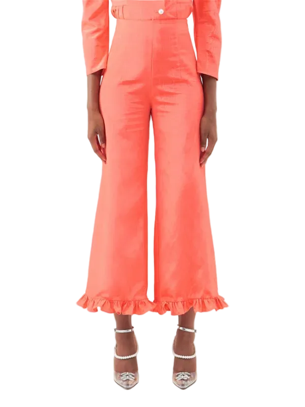 BATSHEVA Pink Ruffle Bottoms Moiré Trousers - House Of Huntington