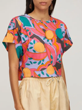 Isabel Marant Zinalia Multicolour Graphic Abstract Print Cotton Crop Top