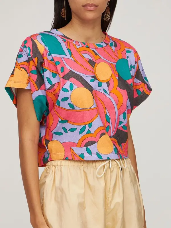 Isabel Marant Zinalia Multicolour Graphic Abstract Print Cotton Crop Top