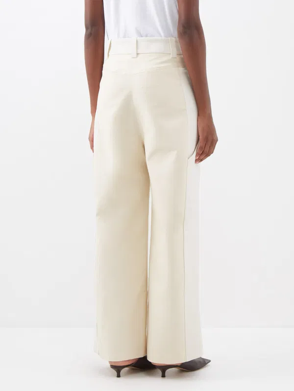 Khaite Cream Leon Cotton Straight Leg Trousers