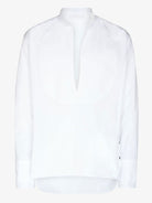 MAXIMILIAN DAVIS White Midnight Plastron Wrap Cotton Poplin Shirt - House Of Huntington