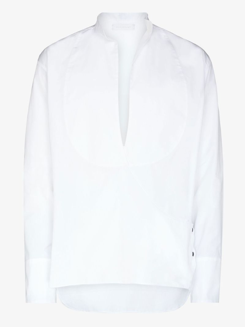 MAXIMILIAN DAVIS White Midnight Plastron Wrap Cotton Poplin Shirt - House Of Huntington