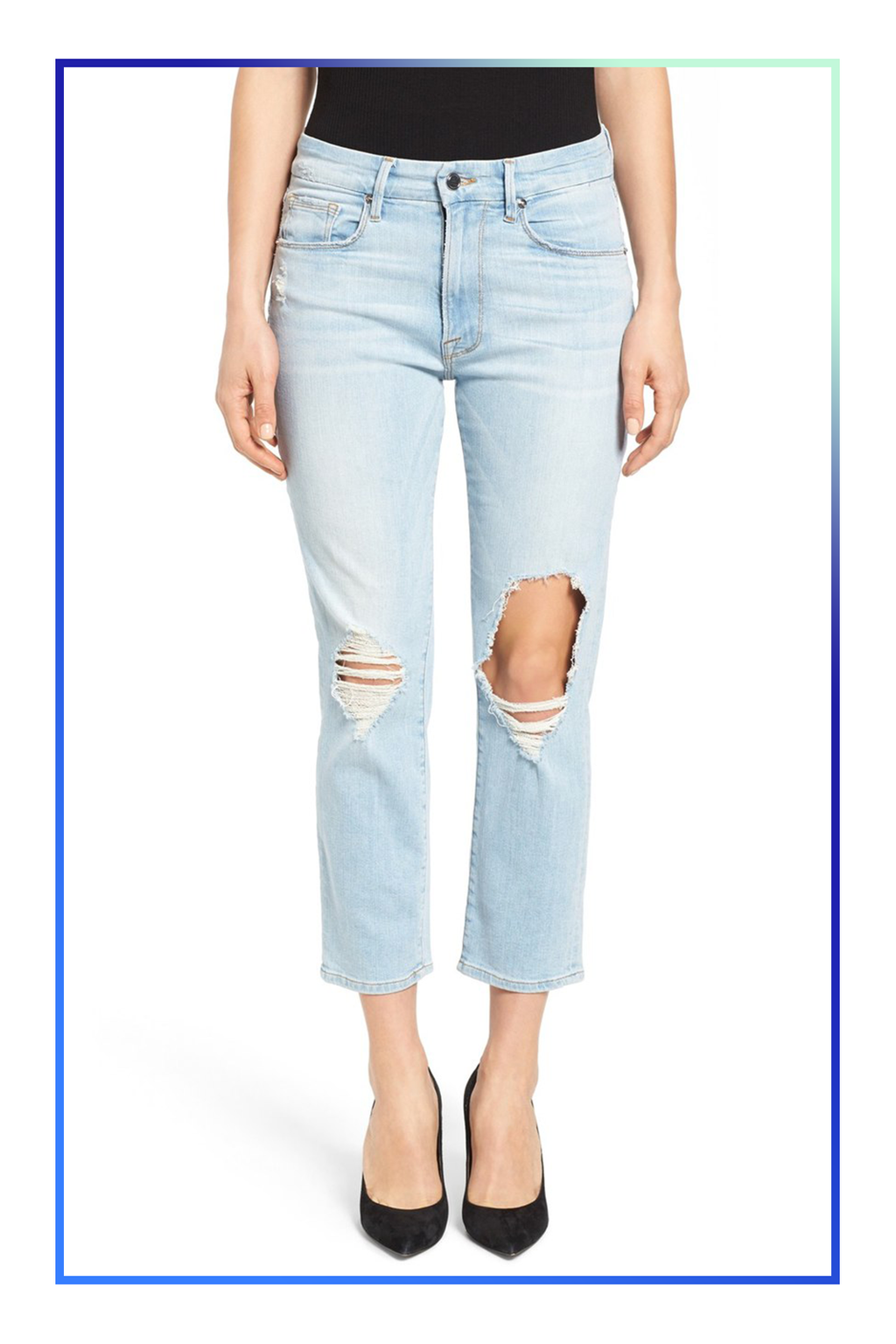 Good American Good Cuts Light Blue Distressed Jeans