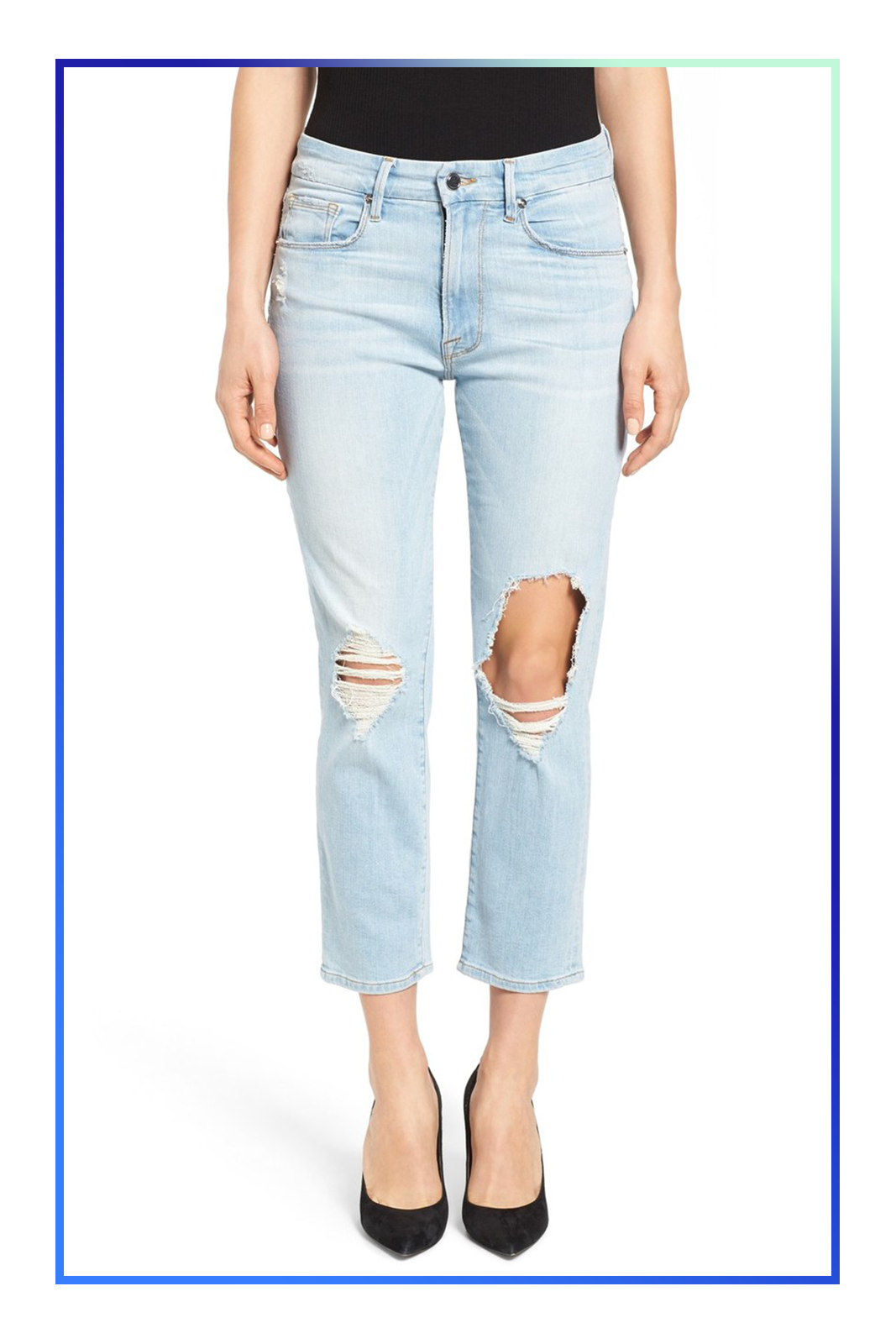 Good American Good Cuts Light Blue Distressed Jeans