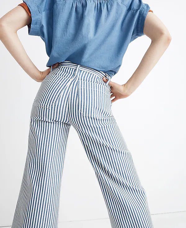Madewell Emmett Wide-Leg Crop Pants Trousers in Herringbone Railroad Stripe - House Of Huntington