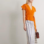 Diane Von Furstenberg DVF Orange Crepe De Chine Silk Wrap Blouse Top - House Of Huntington