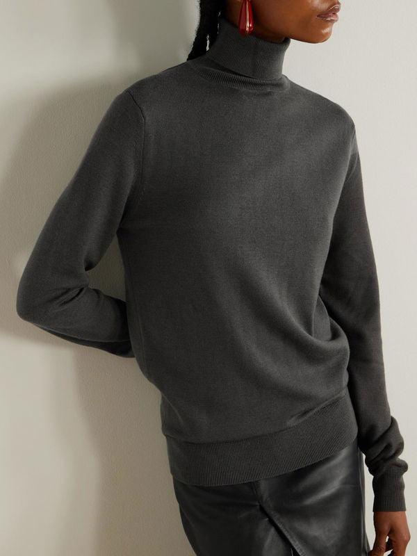 The Frankie Shop Grey Merino Wool Turtleneck Eve Sweater Jumper