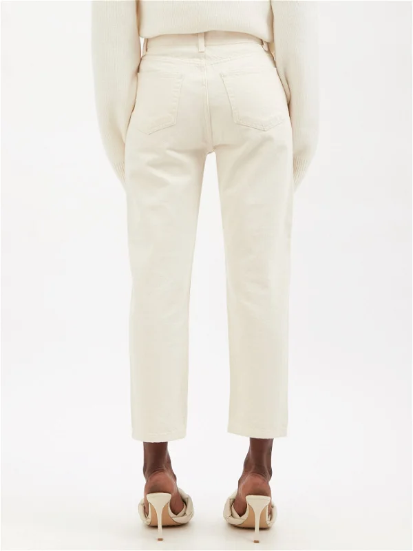 Raey Cream Ivory Organic-Cotton Straight Leg High Waist Crop Jeans - House Of Huntington