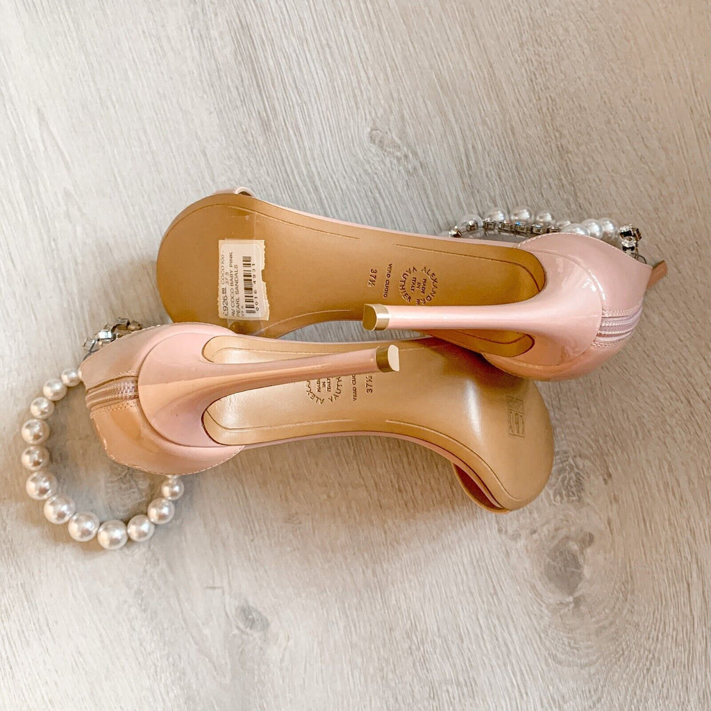 Alexandre Vauthier Pearl Crystal Ankle Strap Pink Sandal High Heels - House Of Huntington