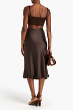 EMILIA WICKSTEAD Fabiola Chocolate Brown Duchess Satin Crop Top - House Of Huntington