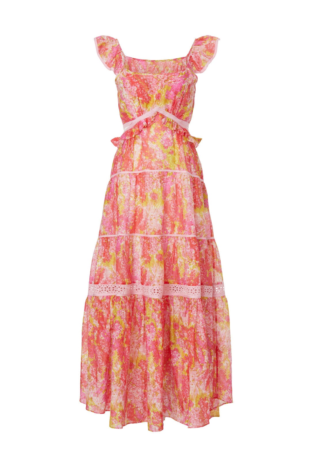 LoveShackFancy Madsen Pink Floral Pink Dresss