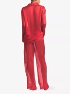 Skims Red Sheer Silk Button-Up Pyjama Shirt Top + Bottoms Set