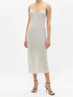 Raey Thin-Strap Silk Crepe De Chine Light Grey Slip Dress - House Of Huntington
