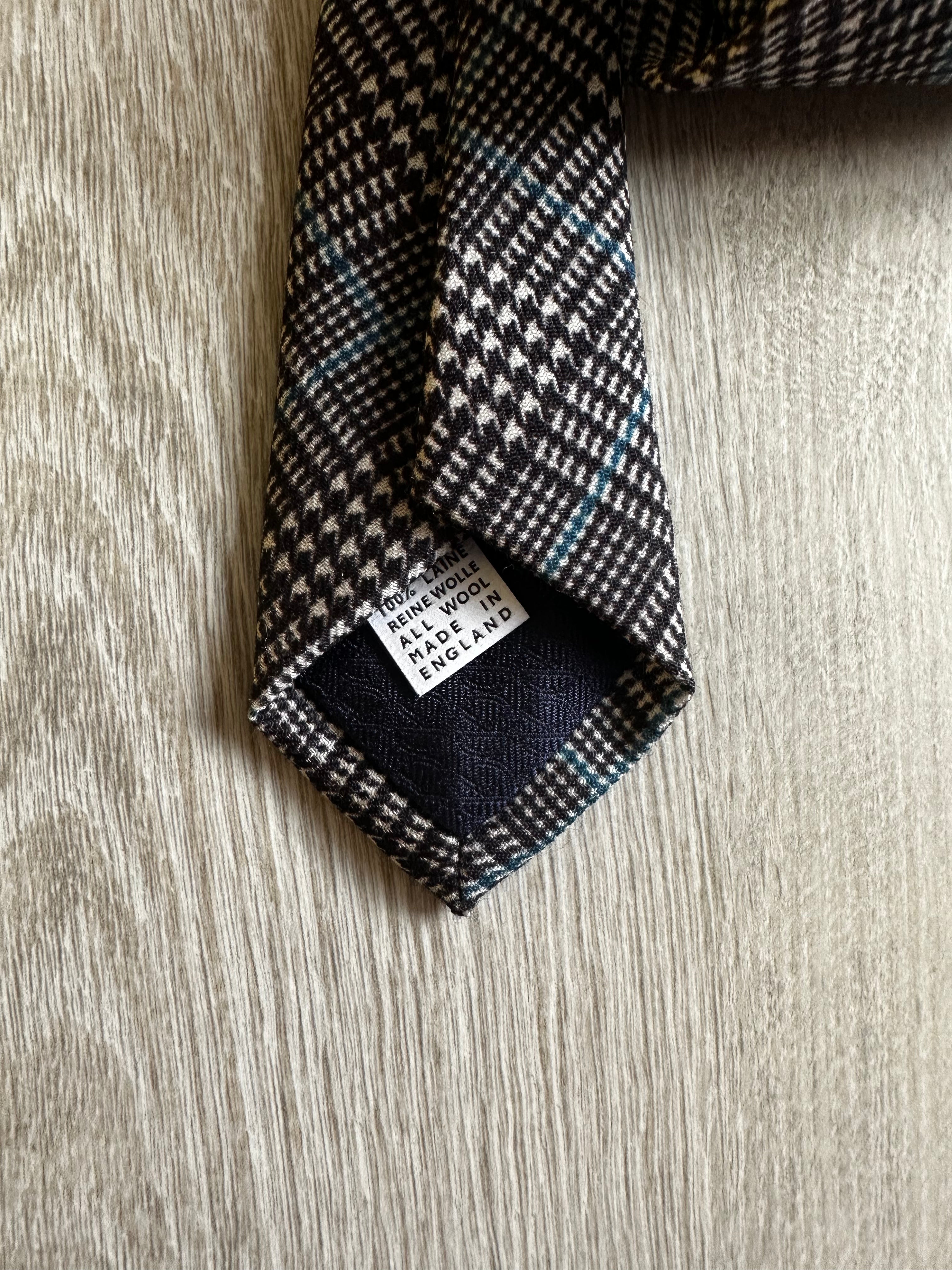 Drake's X Kingsman Prince Of Wales Check Grey Wool Tie - House Of Huntington