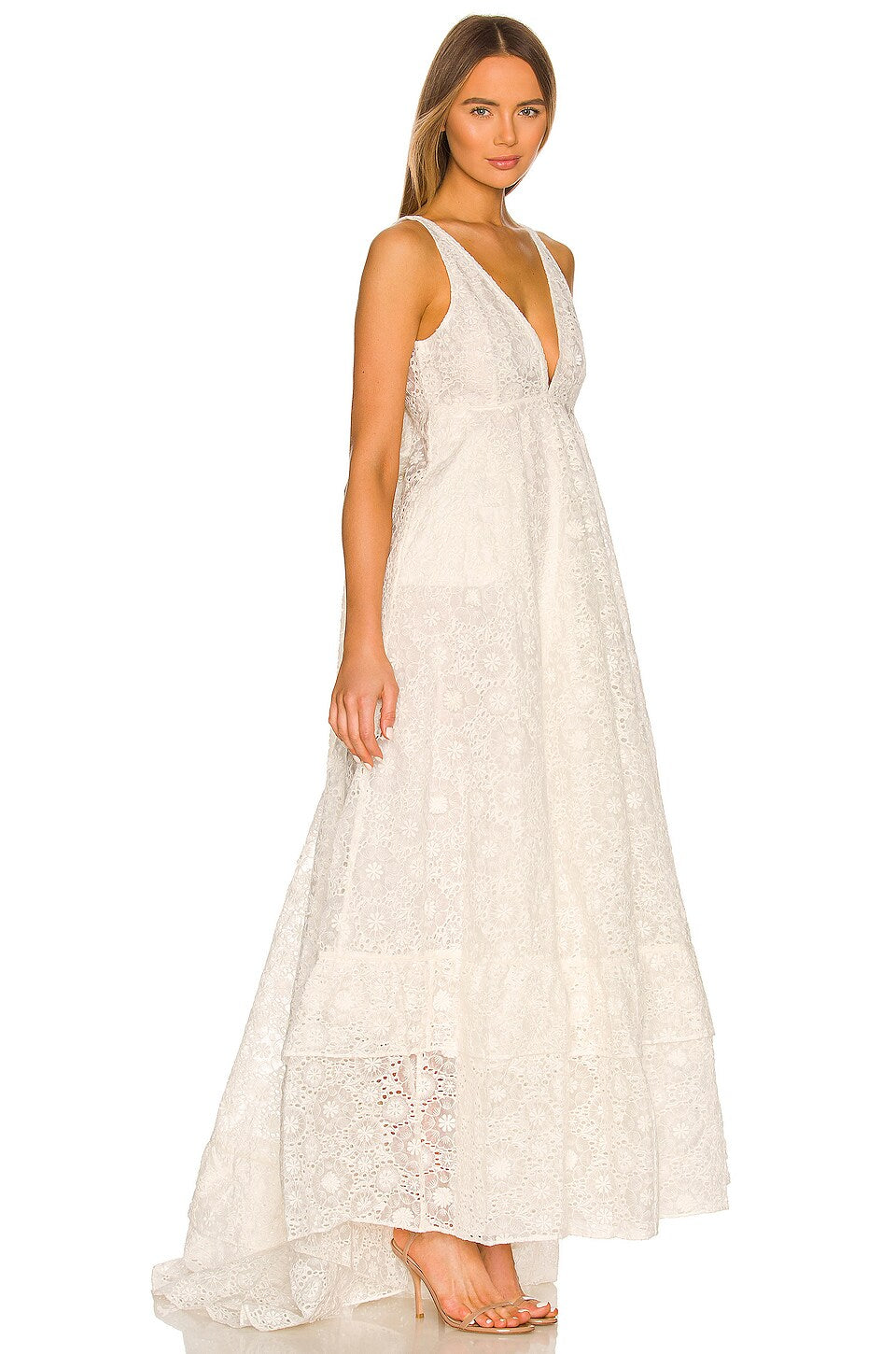 LoveShackFancy Bridal White Romantic Lace Bow Back Wedding Gown - House Of Huntington