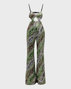Halpern Sequin Emerald Green Cut-Out Bra Backless Party Mod 70s Jumpsuit