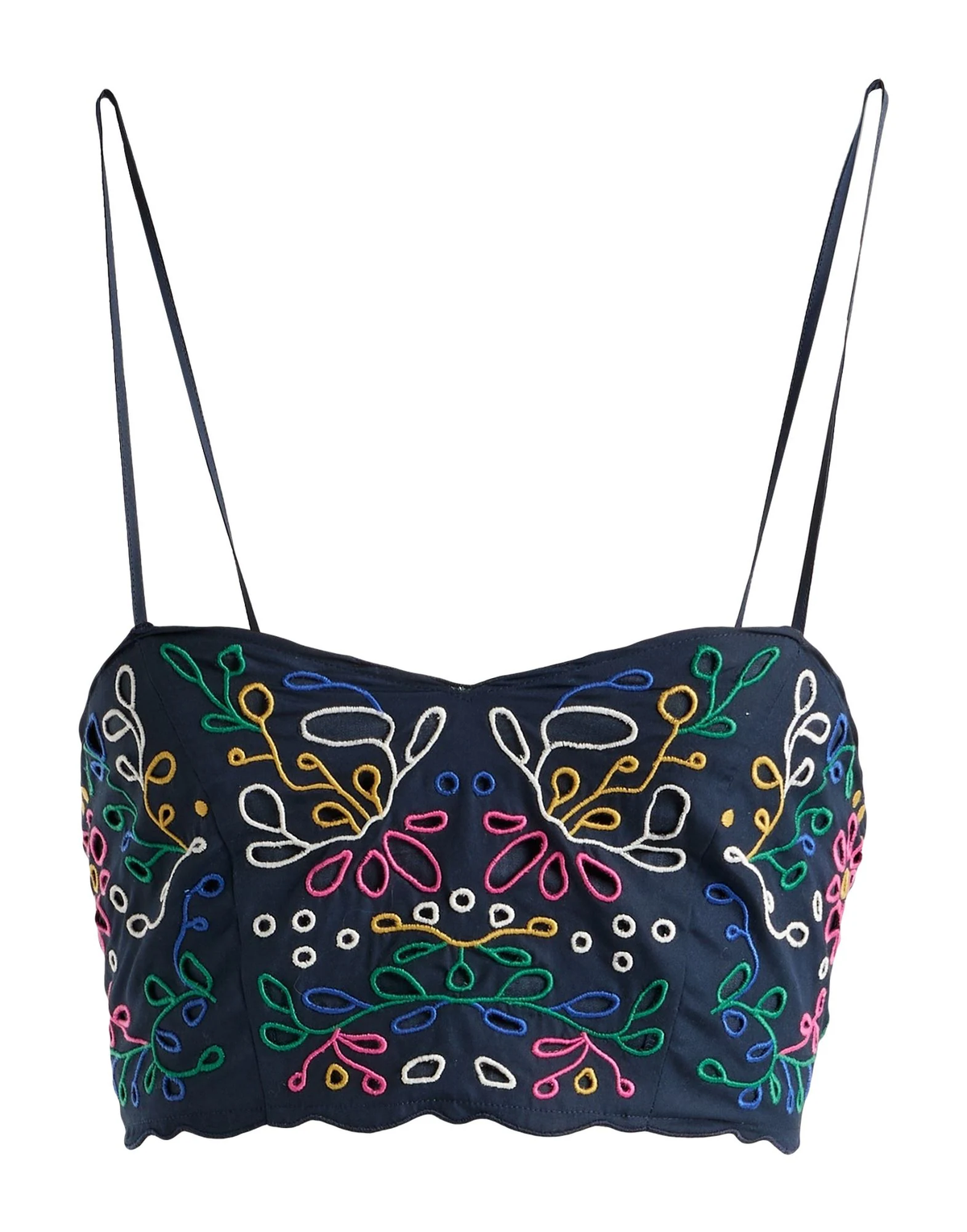 Floral Embroidered Eyelet Spaghetti Strap Crop Top