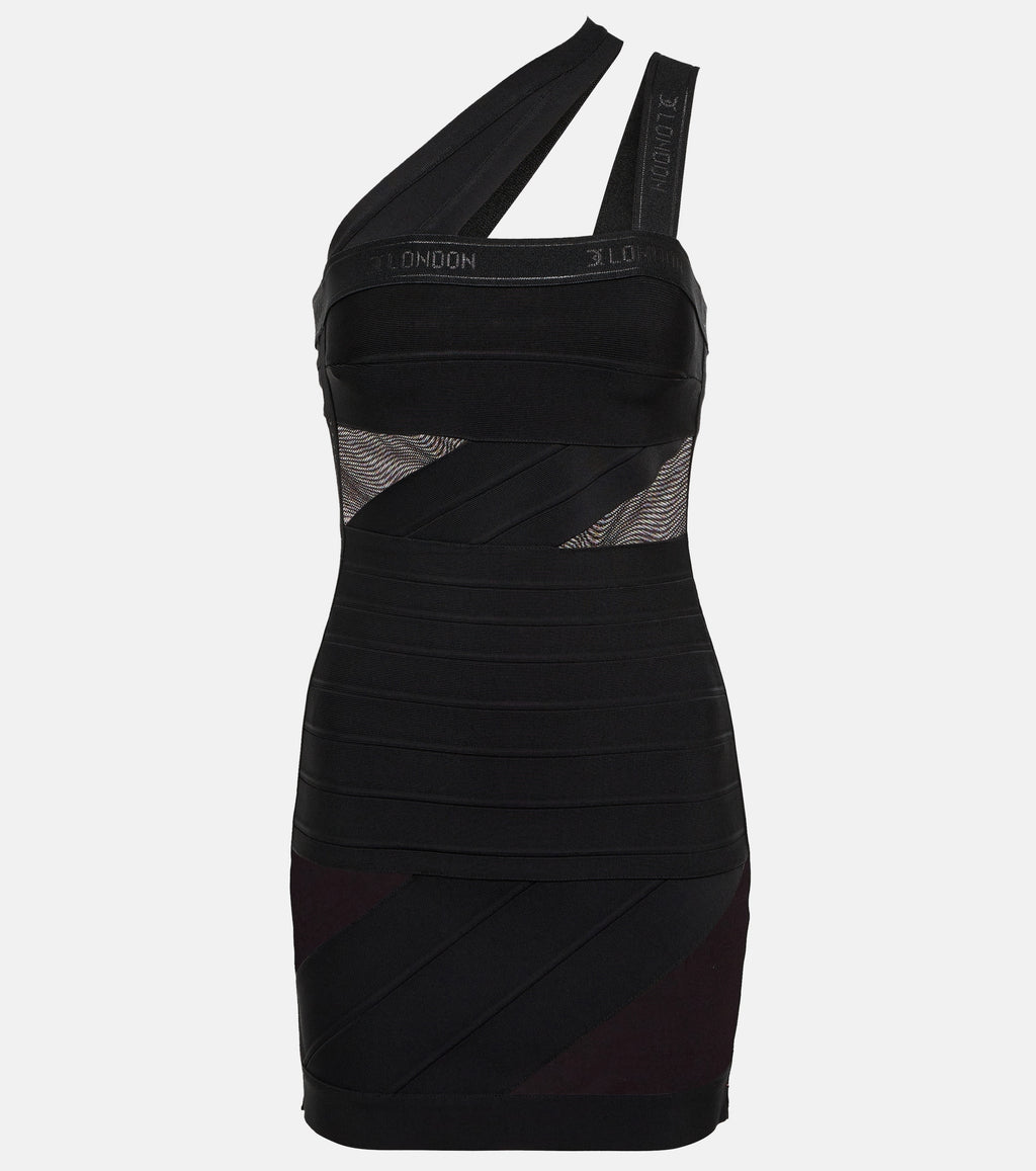 David Koma Black One Shoulder Bandage Mini Dress