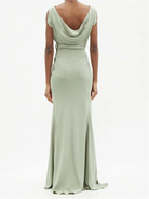 RAEY Cowl-Back Silk Seam Detail Pistachio Green Crepe De Chine Maxi Dress - House Of Huntington