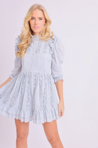 Amy Jane London Blue Annie Ruffle Pleat Detail Puff Sleeve Mini Dress - House Of Huntington