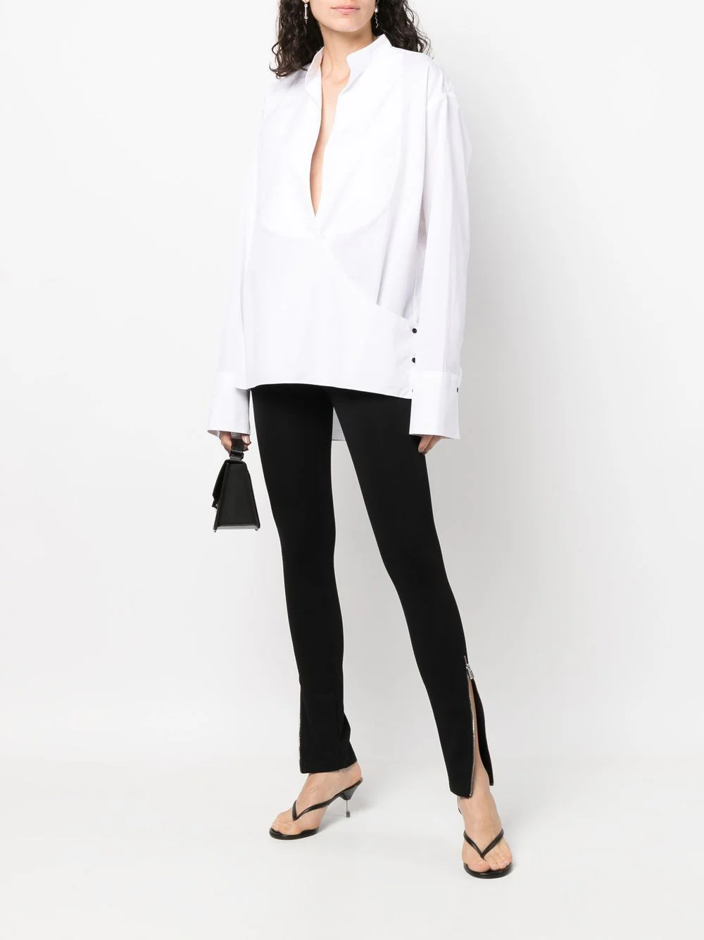 MAXIMILIAN DAVIS White Midnight Plastron Wrap Cotton Poplin Shirt - House Of Huntington