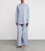 Skims Blue Striped Logo Embroidered Cotton Poplin Pyjama Shirt & Bottoms Sleep Set