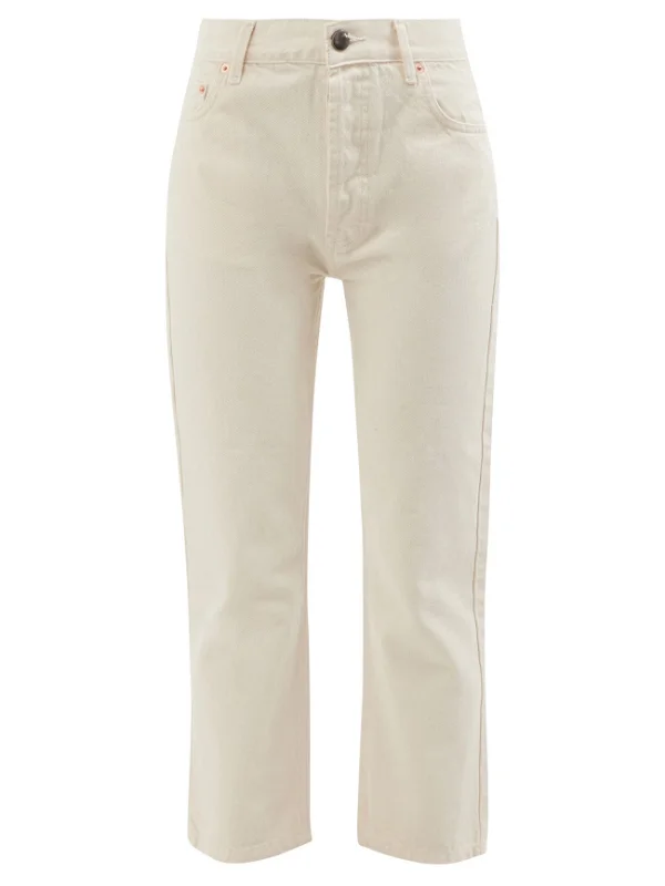 Raey Cream Ivory Organic-Cotton Straight Leg High Waist Crop Jeans - House Of Huntington