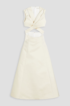 EMILIA WICKSTEAD Jax Cutout-Waist Duchess Satin Ivory Gown - House Of Huntington